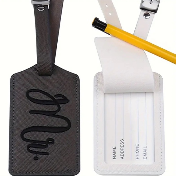 NEW| 2Pcs Premium Embroidered Personalized Wedding Luggage Tag Set Mr & Mrs - Picture 7 of 8